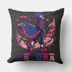 Edgy Sakura Warrior Bird Anime Illustration Cushion