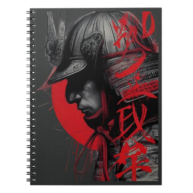 Edgy Samurai Warrior Japanese Ink Red Sun Notebook (Front)