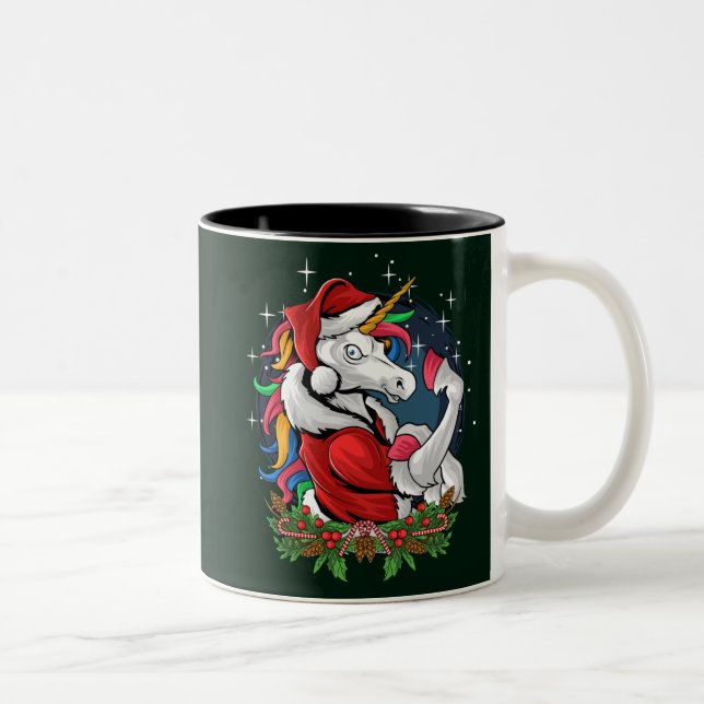 Edgy Santa Unicorn Two-Tone Coffee Mug (Right)