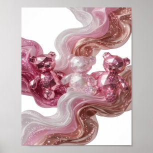 Edgy Silver GLOWING BEARS AND FABRIC WAVE Poster