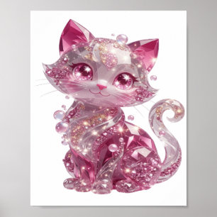 Edgy Silver PINK DIAMOND CAT Poster