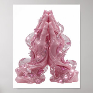 Edgy Silver PRAYING HANDS Design Poster