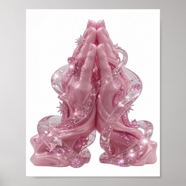 Edgy Silver PRAYING HANDS Design Poster (Front)