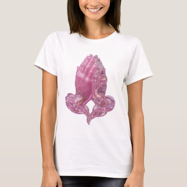 Edgy Silver PRAYING HANDS Slogan Tee (Front)