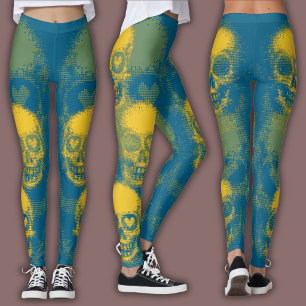 Edgy Skull Pattern   Blue, Green, Yellow Leggings