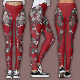 Edgy Skull Pattern   Grey Skulls on Red Leggings