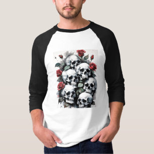 Edgy Skulls and Red Roses T-Shirt