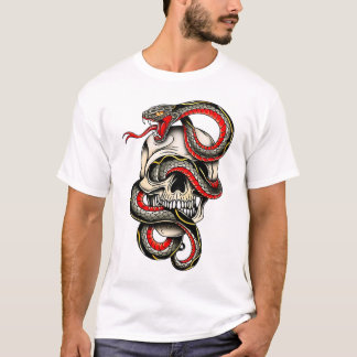 Edgy Snake Wrapped Skull Graphic Tee