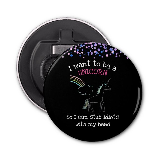 Edgy Unicorn with Rainbow and Confetti Funny Bottle Opener (Front)