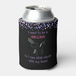 Edgy Unicorn with Rainbow and Confetti Funny Can Cooler