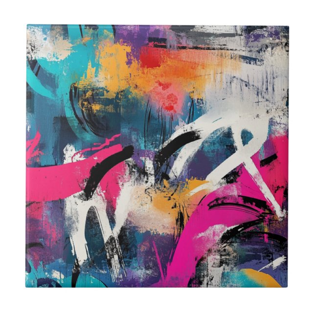 Edgy Urban Graffiti with Vivid Colour Splashes Ceramic Tile (Front)