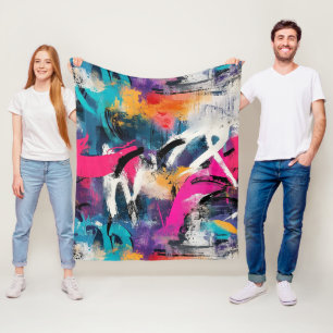 Edgy Urban Graffiti with Vivid Colour Splashes Fleece Blanket