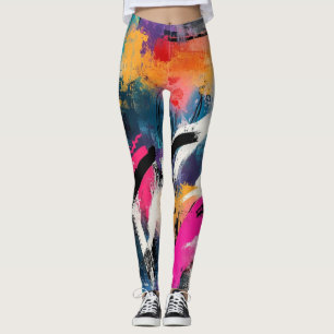 Edgy Urban Graffiti with Vivid Colour Splashes Leggings