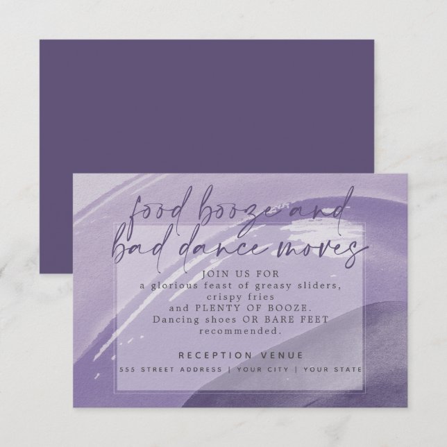 Edgy Watercolor Stroke Plum Reception  Invitation (Front/Back)