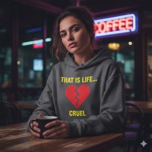 Edgy Y2K Broken Heart Hoodie - That Is Life Cruel 
