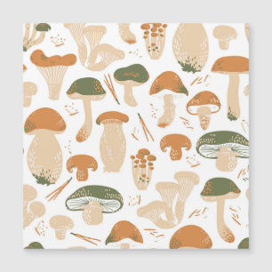 Edible Mushrooms Linocut Vintage Pattern