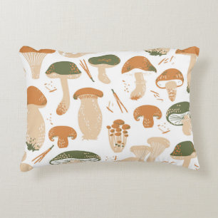 Edible Mushrooms Linocut Vintage Pattern Decorative Cushion
