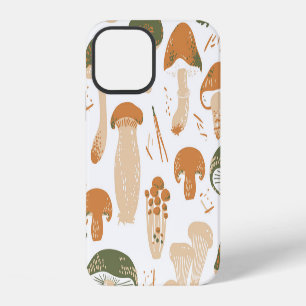 Edible Mushrooms Linocut Vintage Pattern iPhone 12 Case