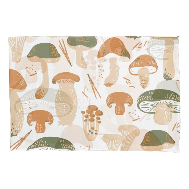 Edible Mushrooms Linocut Vintage Pattern Pillowcase (Front)