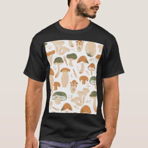Edible Mushrooms Linocut Vintage Pattern T-Shirt
