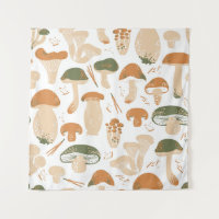 Edible Mushrooms Linocut Vintage Pattern