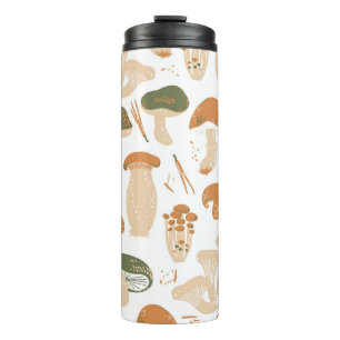 Edible Mushrooms Linocut Vintage Pattern Thermal Tumbler