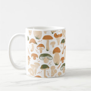 Edible Mushrooms seamless pattern. Linocut old sty Coffee Mug