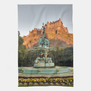 Edinburgh Castle Fountain Princes Street Gardens Tea Towel