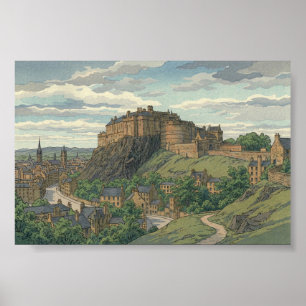 Edinburgh Castle Japanese Woodblock Print