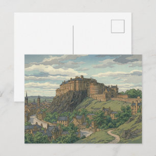 Edinburgh Castle Japanese Woodblock Print Postcard