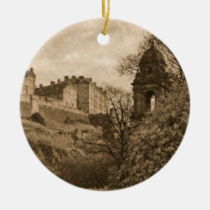 Edinburgh Castle Sepia Photograph Ceramic Ornament