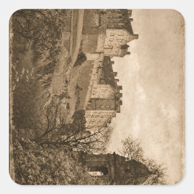 Edinburgh Castle Sepia Photograph Square Sticker (Front)