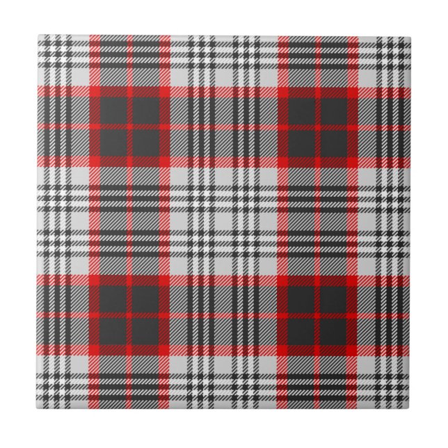 Edinburgh City Tartan Plaid Grey Black Red Ceramic Tile (Front)