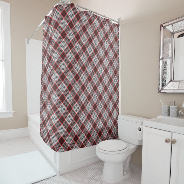 Edinburgh City Tartan Plaid Grey Black Red Shower Curtain (In Situ)