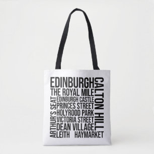 Edinburgh Landmarks Typography - Scotland Word Art Tote Bag