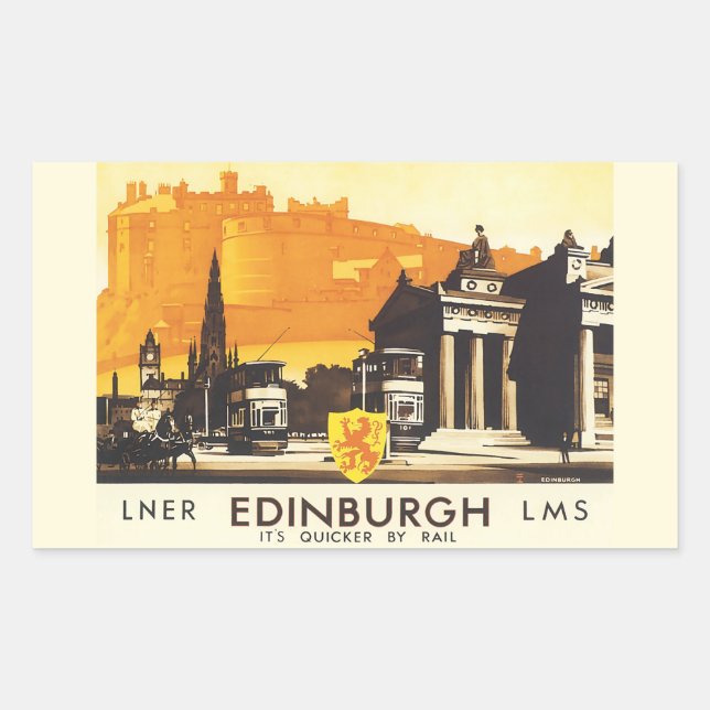 Edinburgh LNER Fine Vintage Travel Poster Rectangular Sticker (Front)