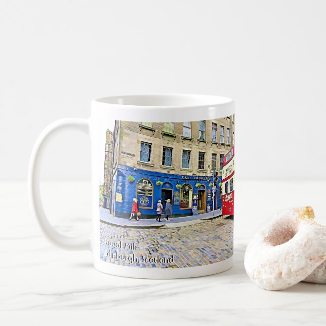 Edinburgh Pub Coffee Mug (With Donut)