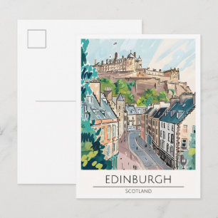Edinburgh Scotland Art Illustration Travel Postcard