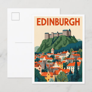 Edinburgh Scotland Art Vintage Illustration Travel Postcard
