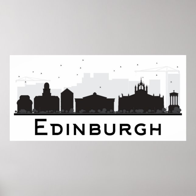 Edinburgh Scotland | Black and White Skyline Poster (Front)