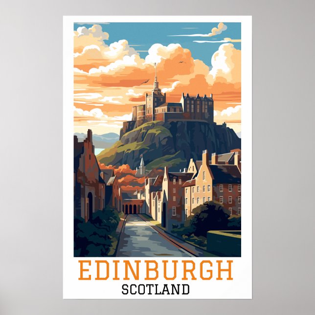 Edinburgh Scotland Castle Retro Vintage Travel Poster (Front)