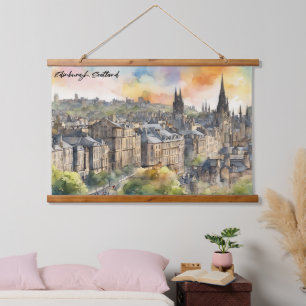 Edinburgh Scotland Castle Watercolor Travel Hanging Tapestry