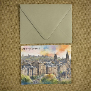Edinburgh Scotland Castle Watercolor Travel Postcard