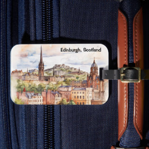 Edinburgh Scotland City View Watercolor Travel Luggage Tag