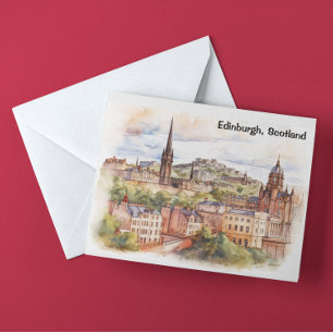 Edinburgh Scotland City View Watercolor Travel Postcard