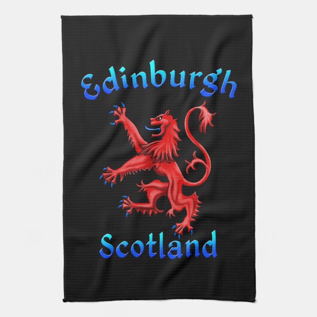 Edinburgh Scotland Lion Rampant Scottish Flag Tea Towel (Vertical)