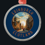 Edinburgh Scotland Retro Distressed Circle Metal Ornament<br><div class="desc">Edinburgh retro vector travel design. Edinburgh is Scotland's compact,  hilly capital. It has a mediaeval Old Town and elegant Georgian New Town with gardens and neoclassical buildings.</div>
