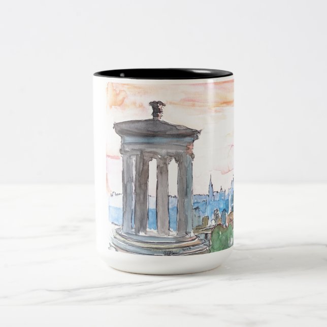 Edinburgh Scotland Skyline at Dusk Two-Tone Coffee Mug (Center)