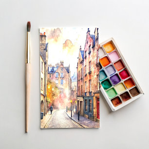 Edinburgh, Scotland, Street Watercolor Painting Postcard