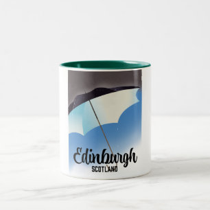 Edinburgh Scotland Umbrella travel poster Two-Tone Coffee Mug